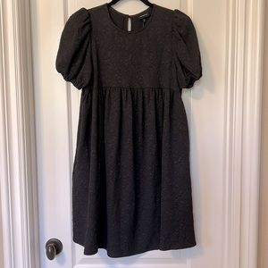 NWT Who What Wear Puff Sleeve Babydoll Dress in Black Jacquard